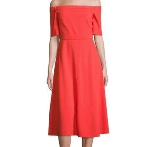 Tibi Bold Orange Off-Shoulder Dress A-Line Flattering Short Sleeve Size 6 Womens